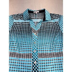 Tyler Boe Women's Turquoise Blue Black Geometric Dot Button Down Shirt Size 6